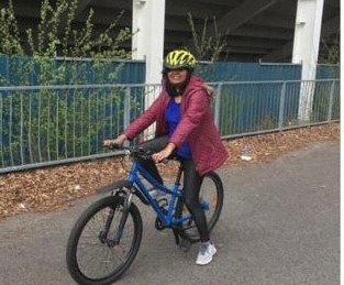 Sindhu learning to ride a bike